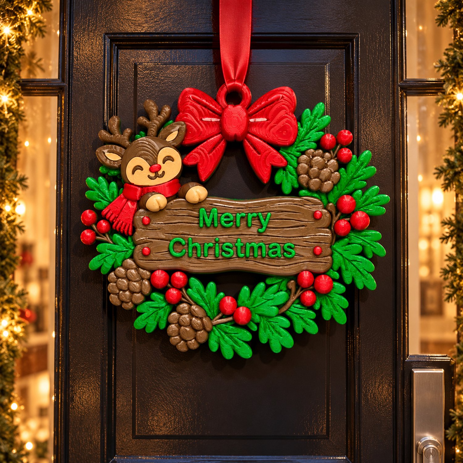 ByNanc - Kerstkrans met Rendier 3D geprint – Merry Christmas – Kerstdecoratie voor Deur en Muur – Feestelijke Kerstversiering – foto 3