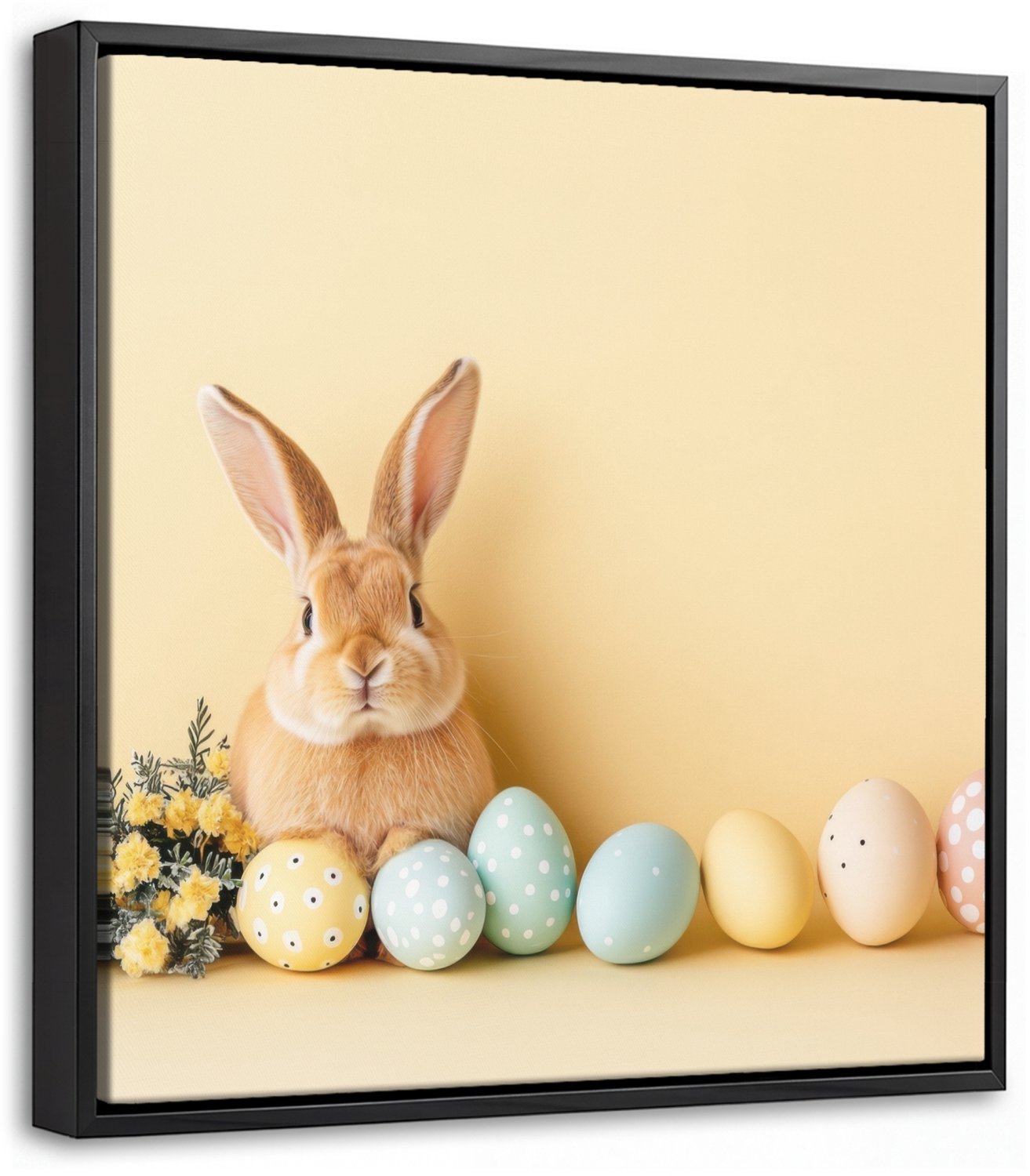 Canvas Schilderij met Baklijst 20x20cm - Eieren - Konijn - Pasteltinten - Muurdecoratie woonkamer - Slaapkamer decoratie - Kamer accessoires - Schilderijen op canvas met lijst