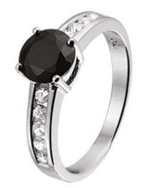 Schitterende Zilveren Ring met Zwart en Transparante Zirkonia's 19,00 mm. (maat 60) model 184