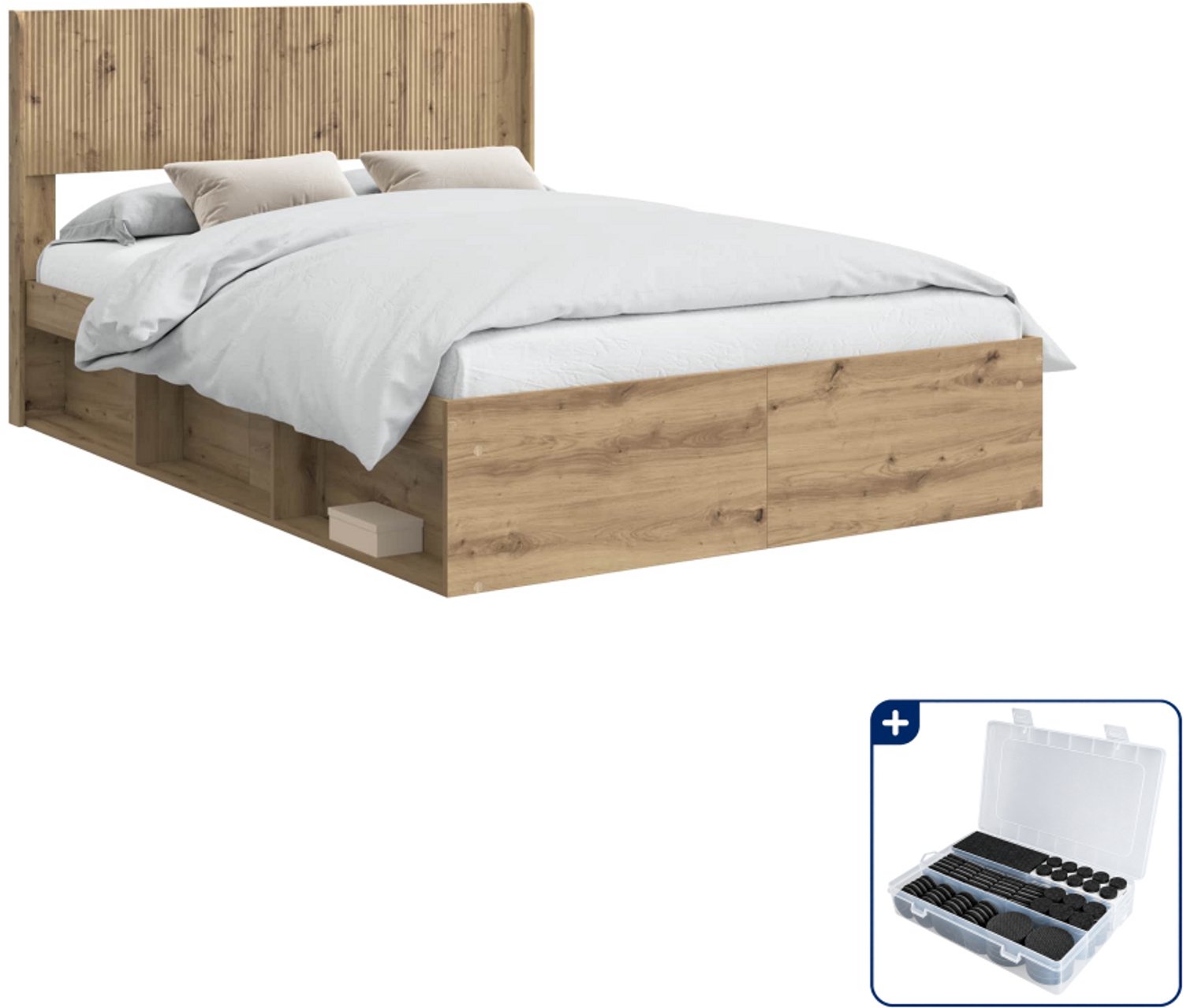 vidaXL bedframe met opbergruimte - 120 x 200 cm - artisanaal eiken - Inclusief antikrasvilt 177-delig Bruin