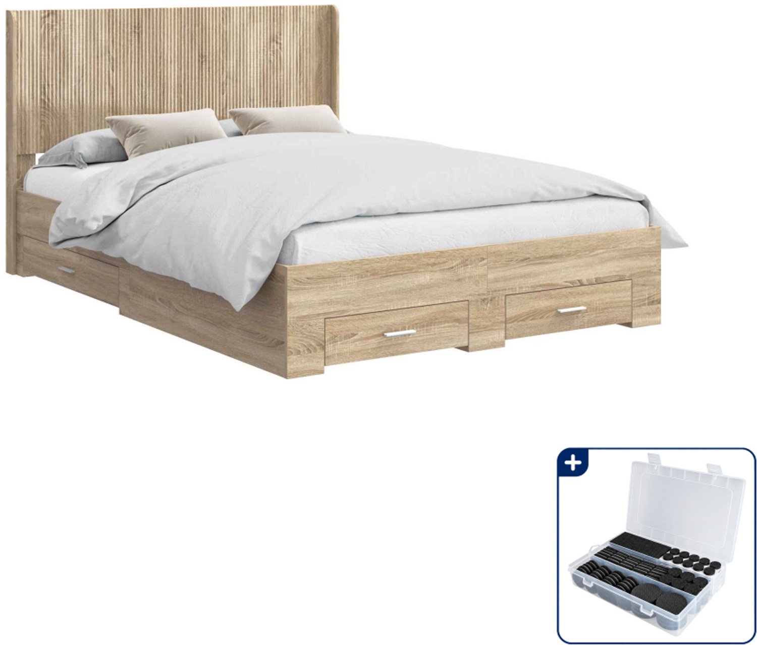 vidaXL bedframe met opbergruimte - 150 x 200 cm - bewerkt hout - sonoma eiken - Inclusief antikrasvilt 177-delig Bruin