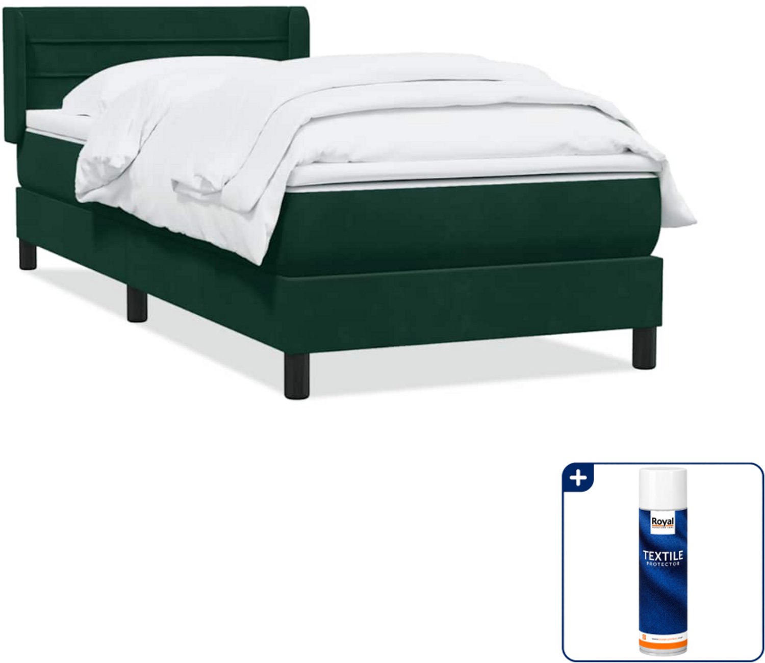 vidaXL boxspring met matras 80 x 220 cm - fluweel - donkergroen - Inclusief textielbeschermer 500 ml