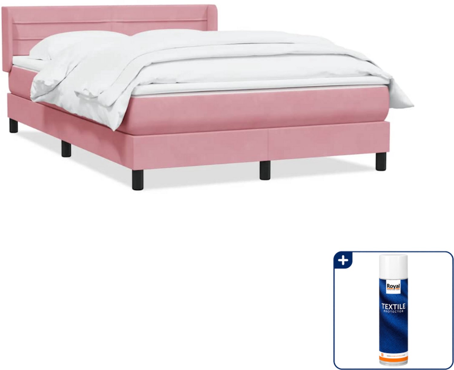vidaXL boxspring - queensize - 160 x 210 cm - fluweel - roze - Inclusief textielbeschermer 500 ml