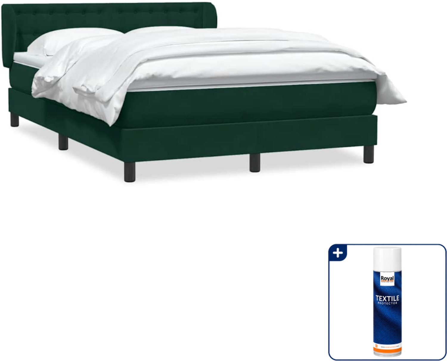 vidaXL boxspring - Queensize - 160 x 220 cm - donkergroen - Inclusief textielbeschermer 500 ml Wit