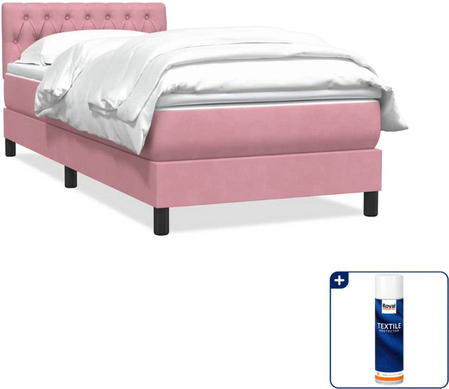 vidaXL boxspring met matras - 80 x 220 cm - fluweel - roze - Inclusief textielbeschermer 500 ml Wit