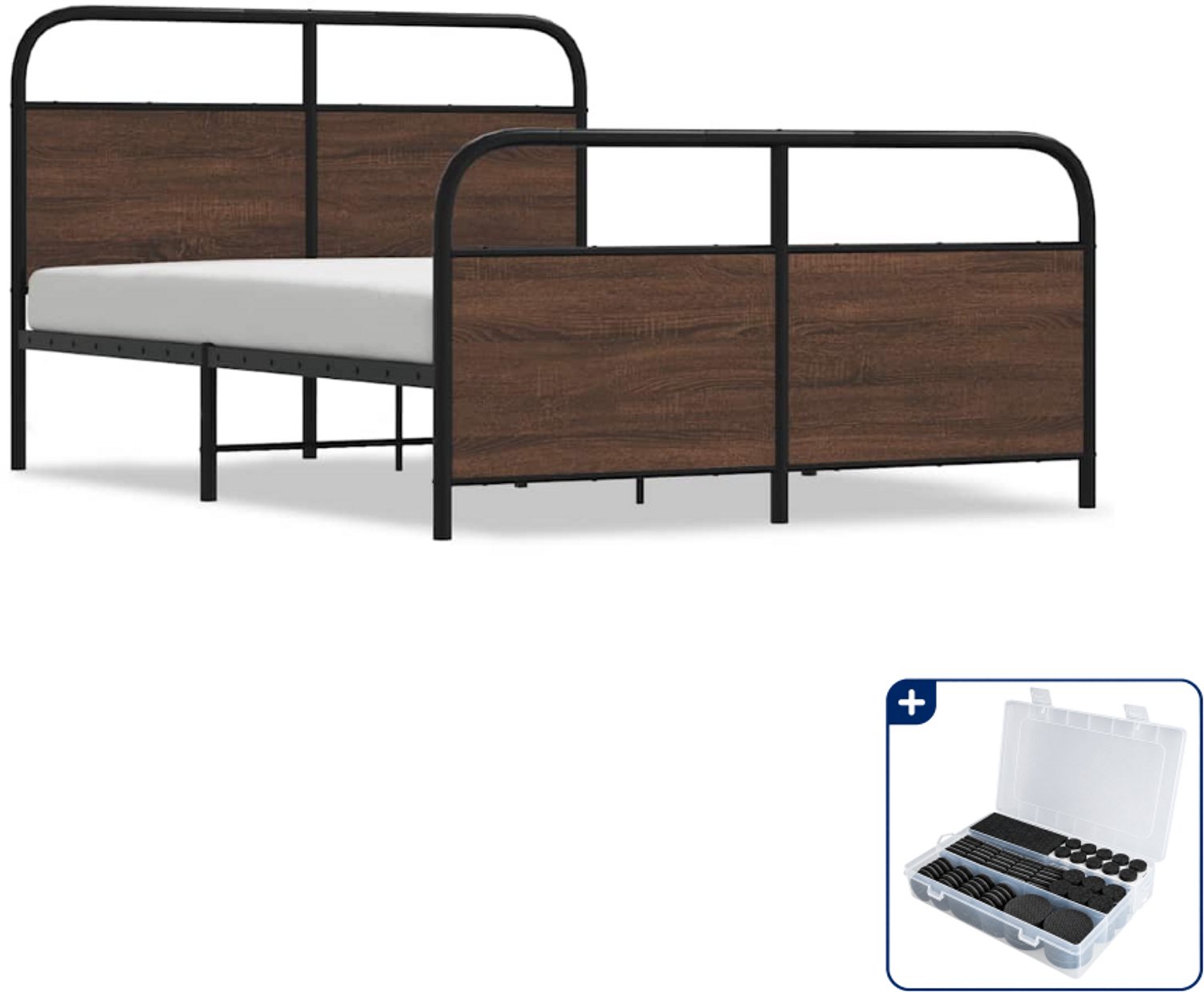 vidaXL bedframe - Small double - 140 x 200 cm - bruineiken - Inclusief antikrasvilt 177-delig Wit