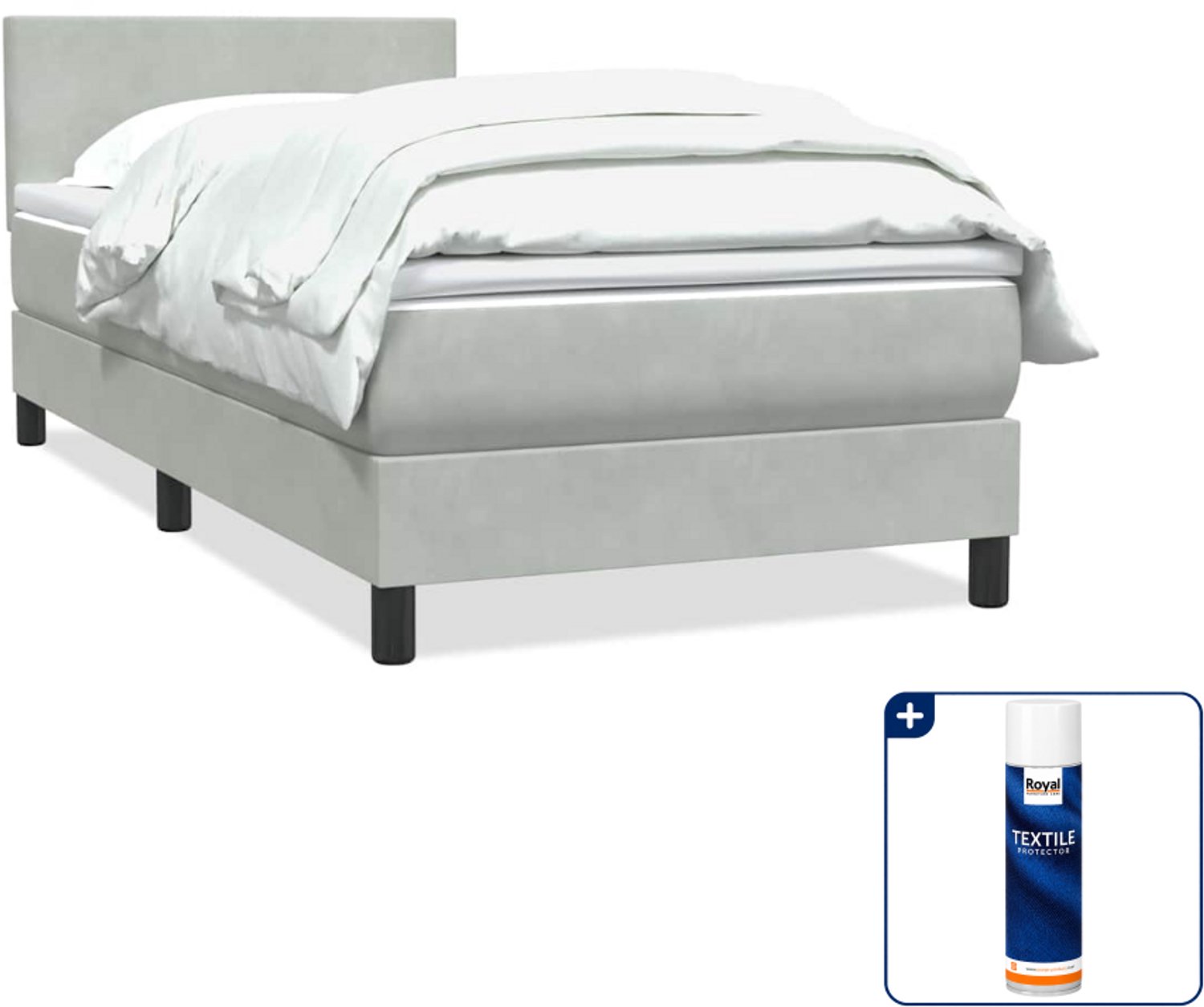 vidaXL boxspring met matras - 80 x 210 cm - fluweel - lichtgrijs - Inclusief textielbeschermer 500 ml Bruin