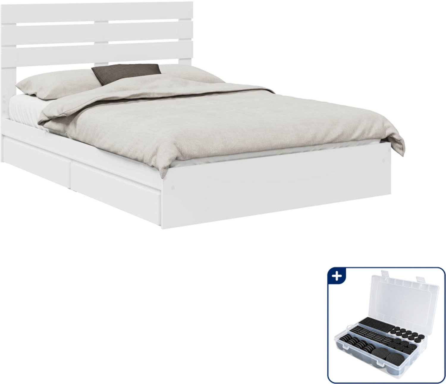 vidaXL bedframe - 140 x 190 cm - bewerkt hout - wit - Inclusief antikrasvilt 177-delig Bruin