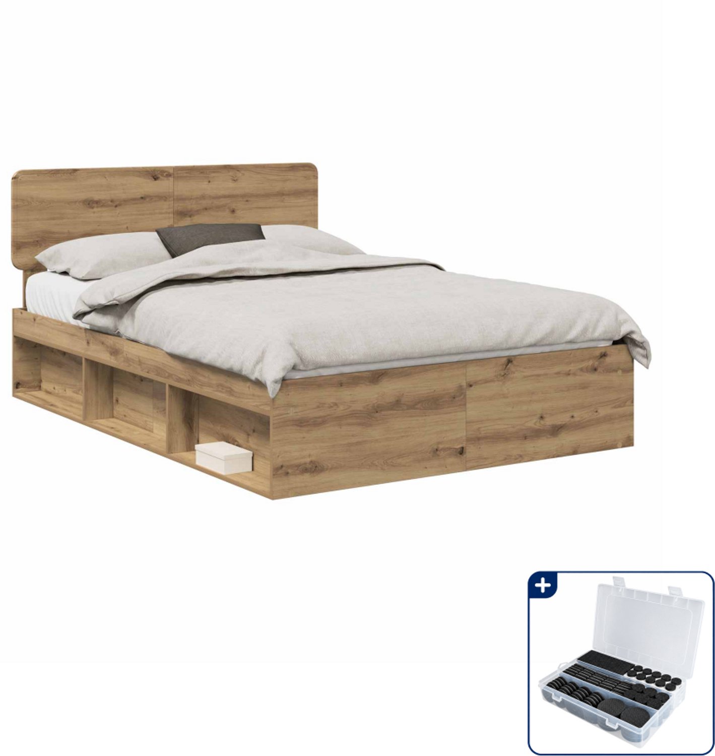 vidaXL bedframe - 140 x 190 cm - massief grenenhout - artisanaal eiken - Inclusief antikrasvilt 177-delig Grijs