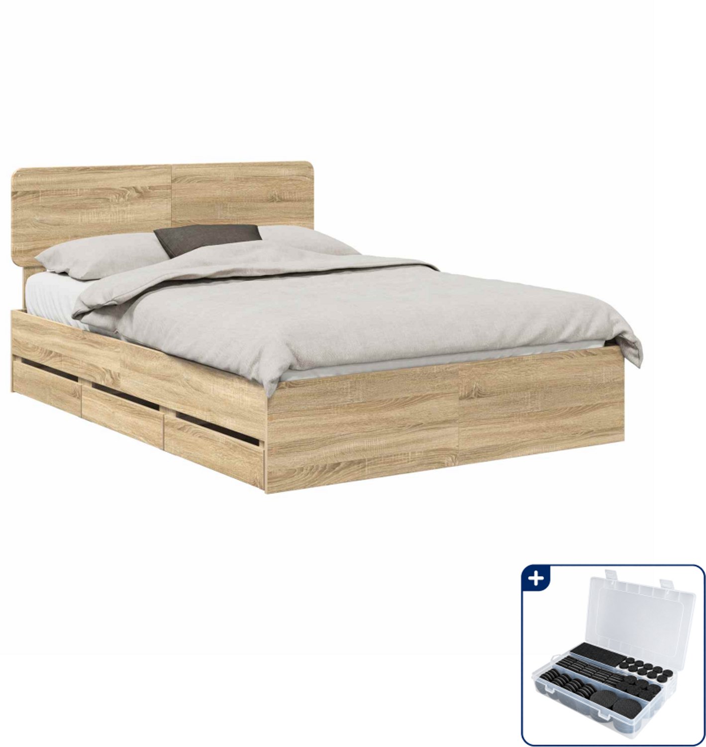 vidaXL bedframe - 150 x 200 cm - bewerkt hout - sonoma eiken - Inclusief antikrasvilt 177-delig Blauw