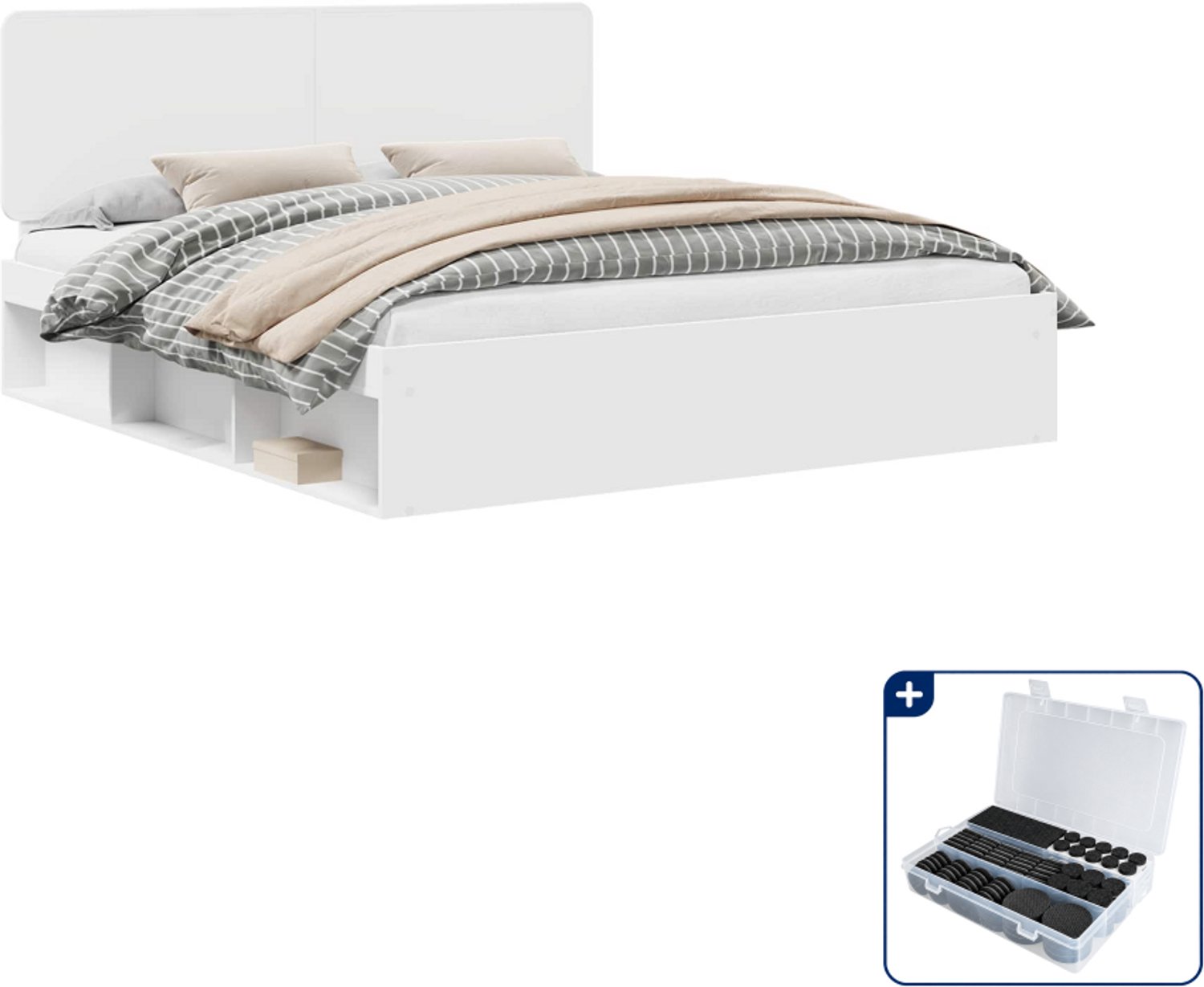 vidaXL Bedframe - Kingsize - 180 x 200 cm - Wit - Inclusief antikrasvilt 177-delig Blauw