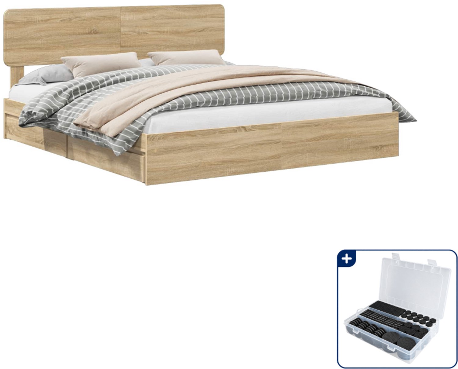 vidaXL Kingsize bed - 180 x 200 cm - bewerkt hout - sonoma eiken - Inclusief antikrasvilt 177-delig Blauw