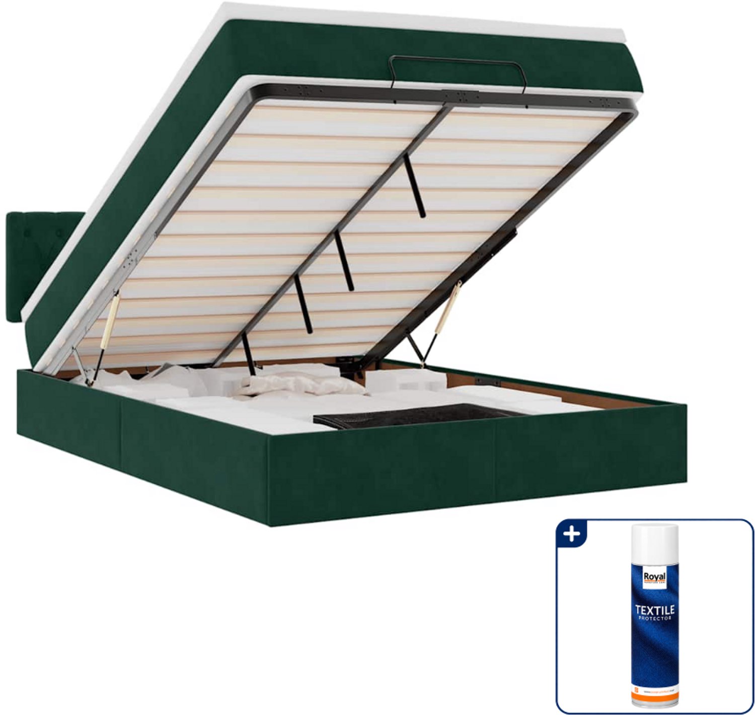 vidaXL Small double bed met matras - 140 x 200 cm - fluweel - donkergroen - Inclusief textielbeschermer 500 ml
