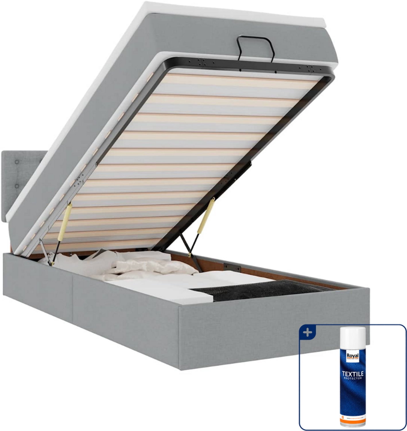 vidaXL bed met matras 90 x 200 cm - stof - lichtgrijs - Inclusief textielbeschermer 500 ml Zwart