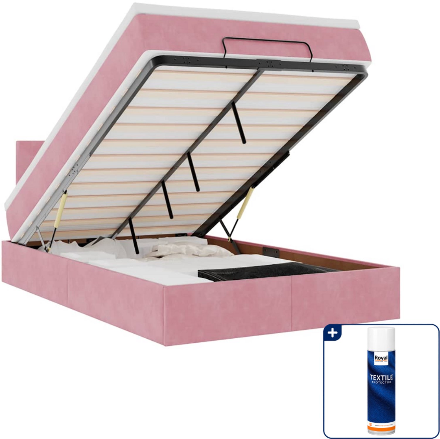 vidaXL ottomaan bed met matras - 120 x 200 cm - fluweel - roze - Inclusief textielbeschermer 500 ml Zwart