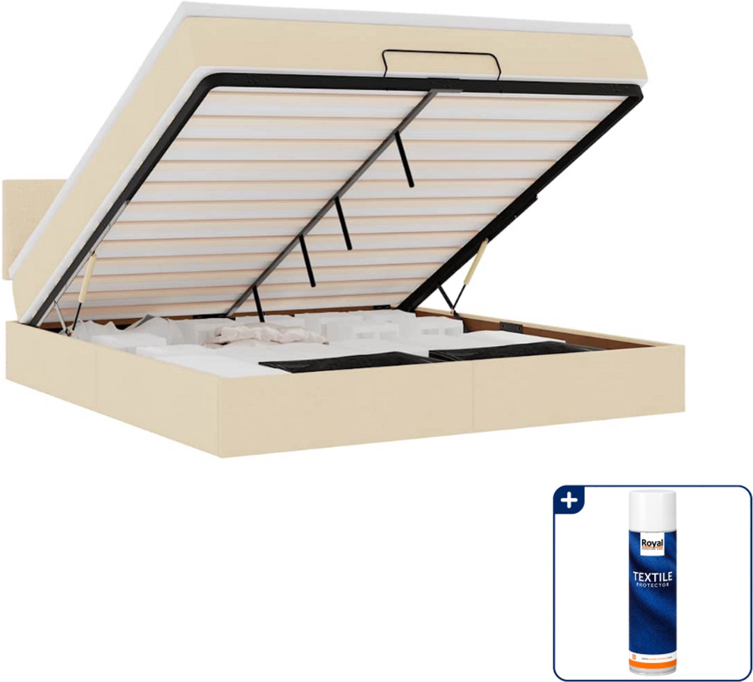 vidaXL ottoman bed - Kingsize - 180 x 200 cm - crème - Inclusief textielbeschermer 500 ml Grijs