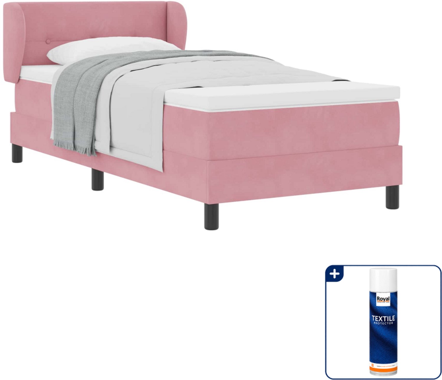 vidaXL boxspringbed - 100 x 200 cm - fluweel - roze - Inclusief textielbeschermer 500 ml