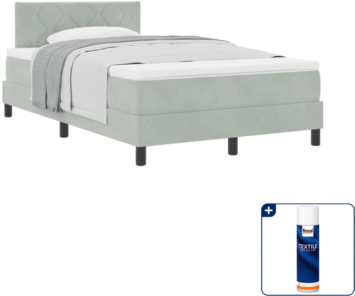 vidaXL boxspringbed - 120 x 200 cm - fluweel - lichtgrijs - Inclusief textielbeschermer 500 ml