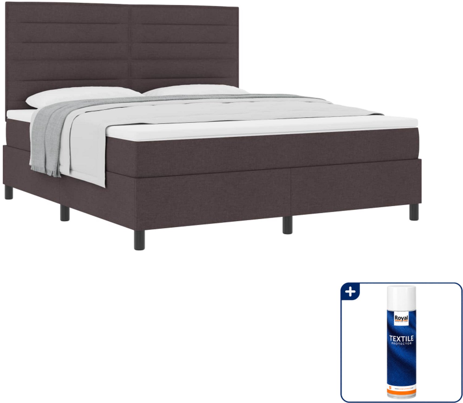 vidaXL boxspringbed Kingsize - 180 x 200 cm - stof - donkerbruin - Inclusief textielbeschermer 500 ml