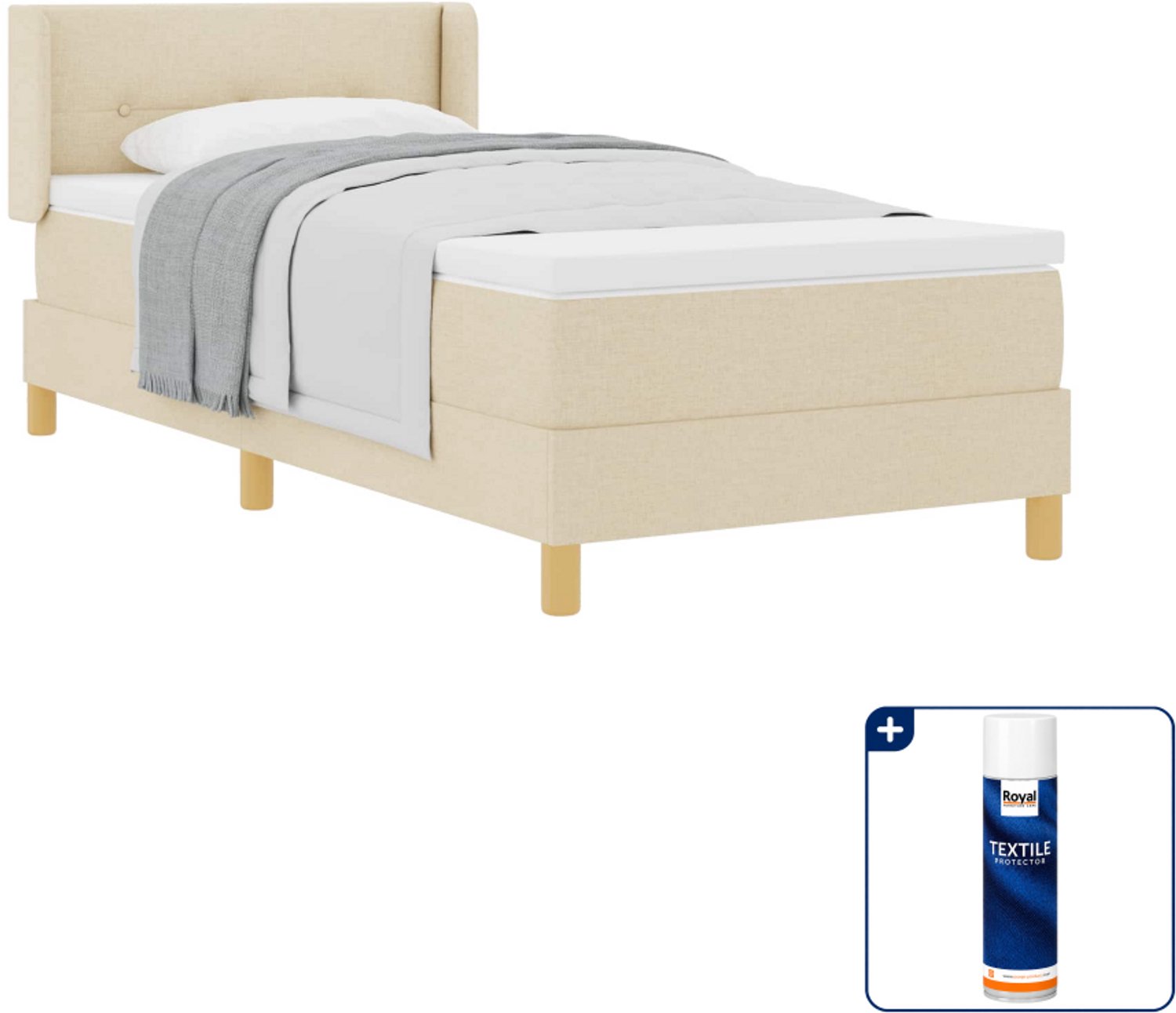 vidaXL boxspringbed - 100 x 200 cm - stof - crème - Inclusief textielbeschermer 500 ml