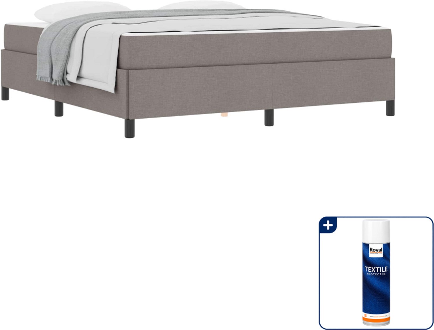 vidaXL Boxspringbed Kingsize - 180 x 200 cm - stof - taupe - Inclusief textielbeschermer 500 ml Bruin