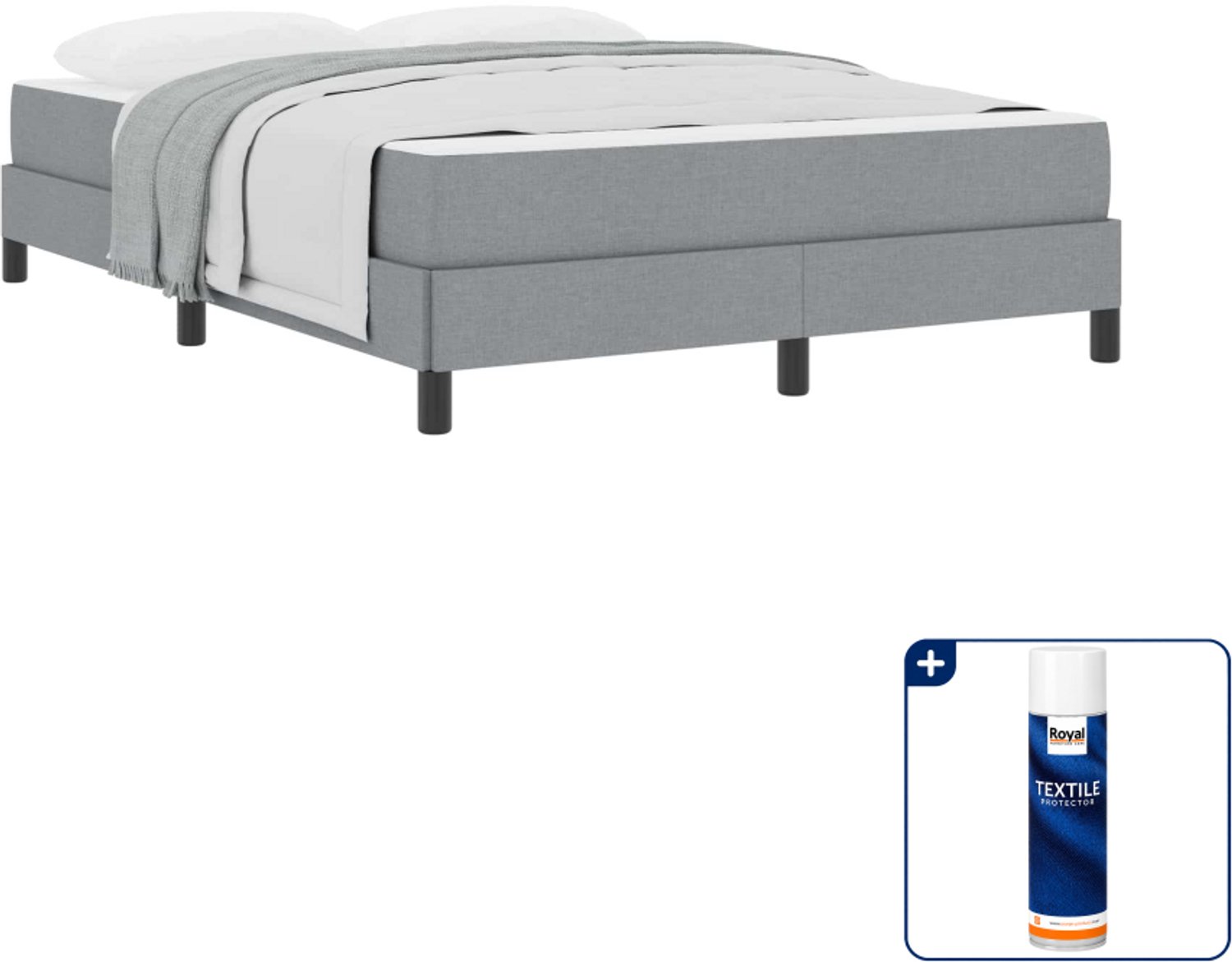 vidaXL Boxspringbed 140 x 190 cm - stof - lichtgrijs - Inclusief textielbeschermer 500 ml