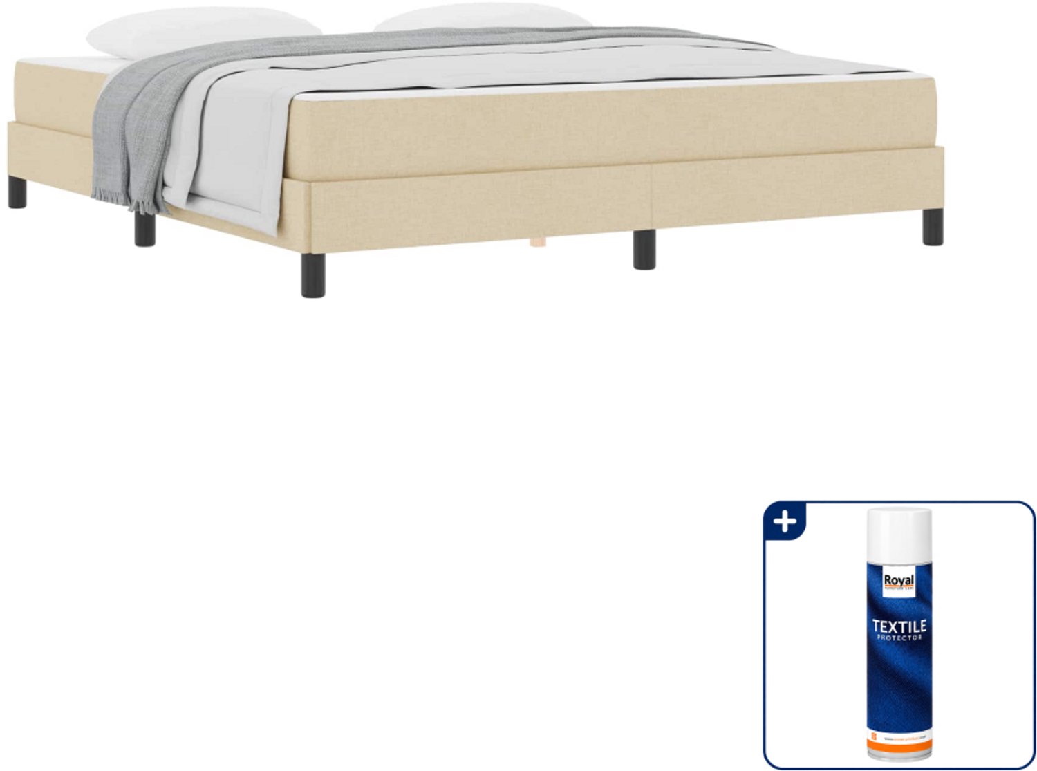 vidaXL boxspringbed Kingsize - 180 x 200 cm - crème - Inclusief textielbeschermer 500 ml
