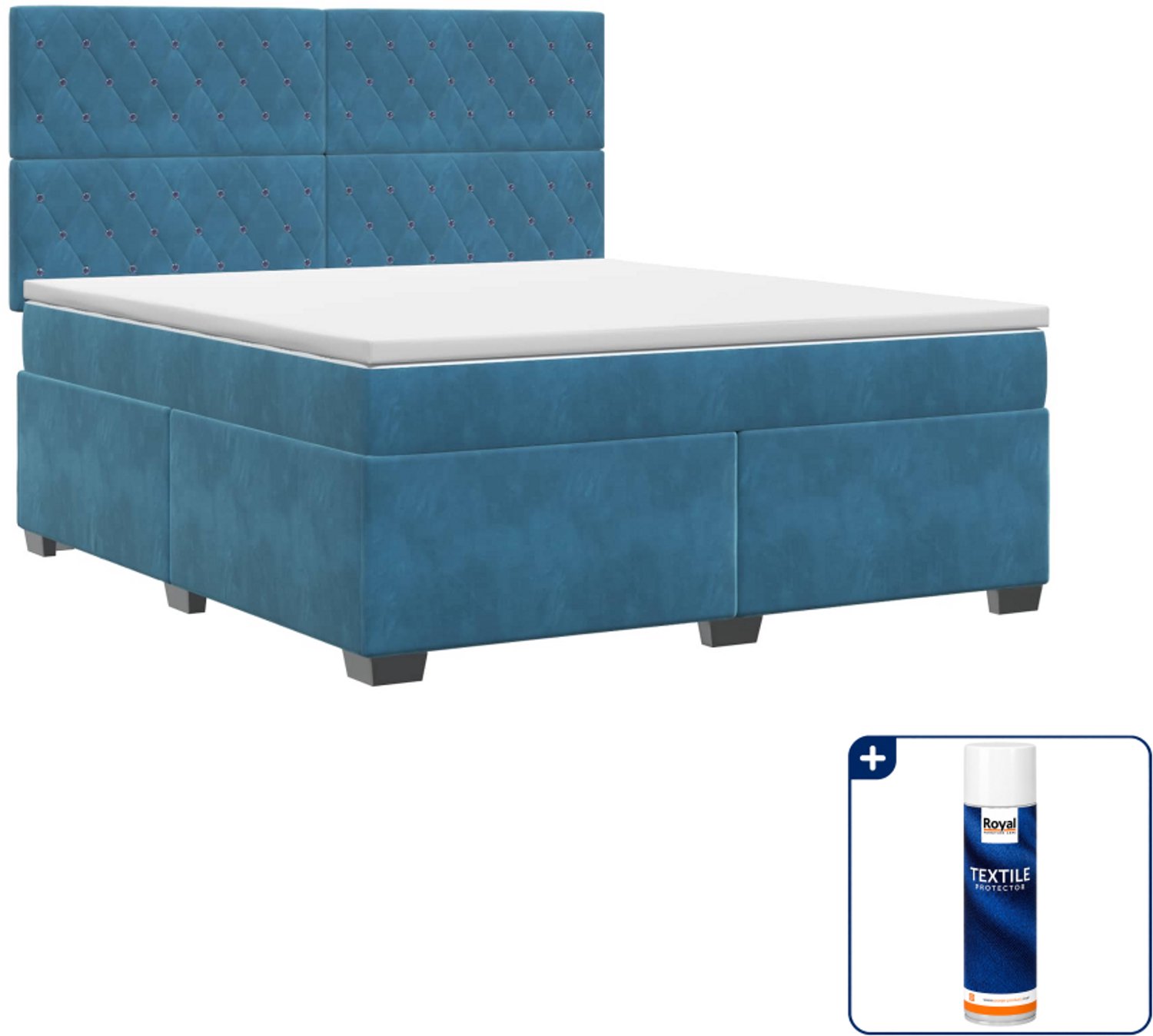 vidaXL boxspringbed met matras - 140 x 190 cm - fluweel - blauw - Inclusief textielbeschermer 500 ml