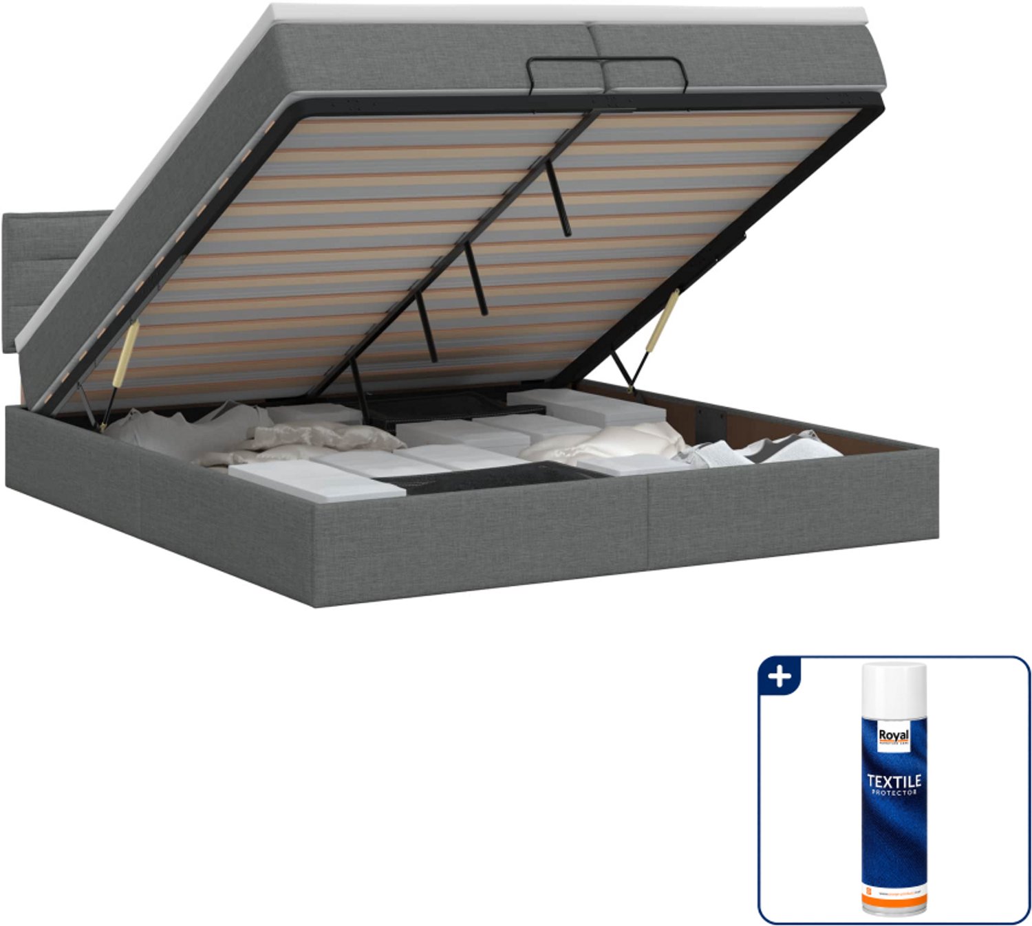 vidaXL ottoman bed - 200 x 200 cm - stof - donkergrijs - Inclusief textielbeschermer 500 ml Donker Grijn
