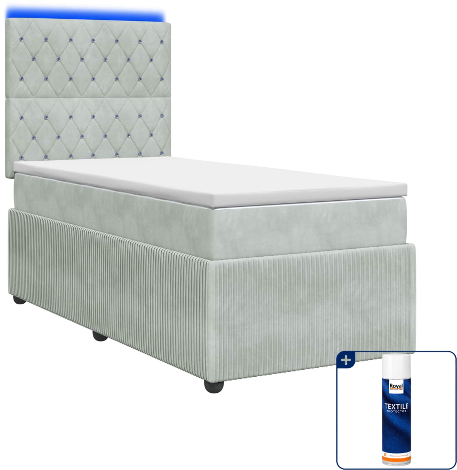 vidaXL boxspring met matras 90 x 200 cm - fluweel - lichtgrijs - Inclusief textielbeschermer 500 ml