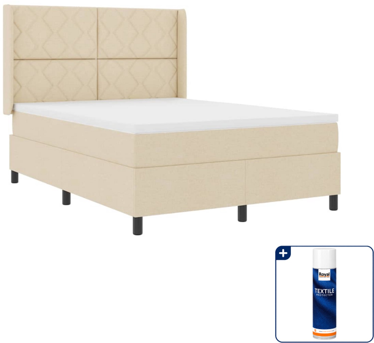 vidaXL boxspring - 140 x 190 cm - crème - Inclusief textielbeschermer 500 ml