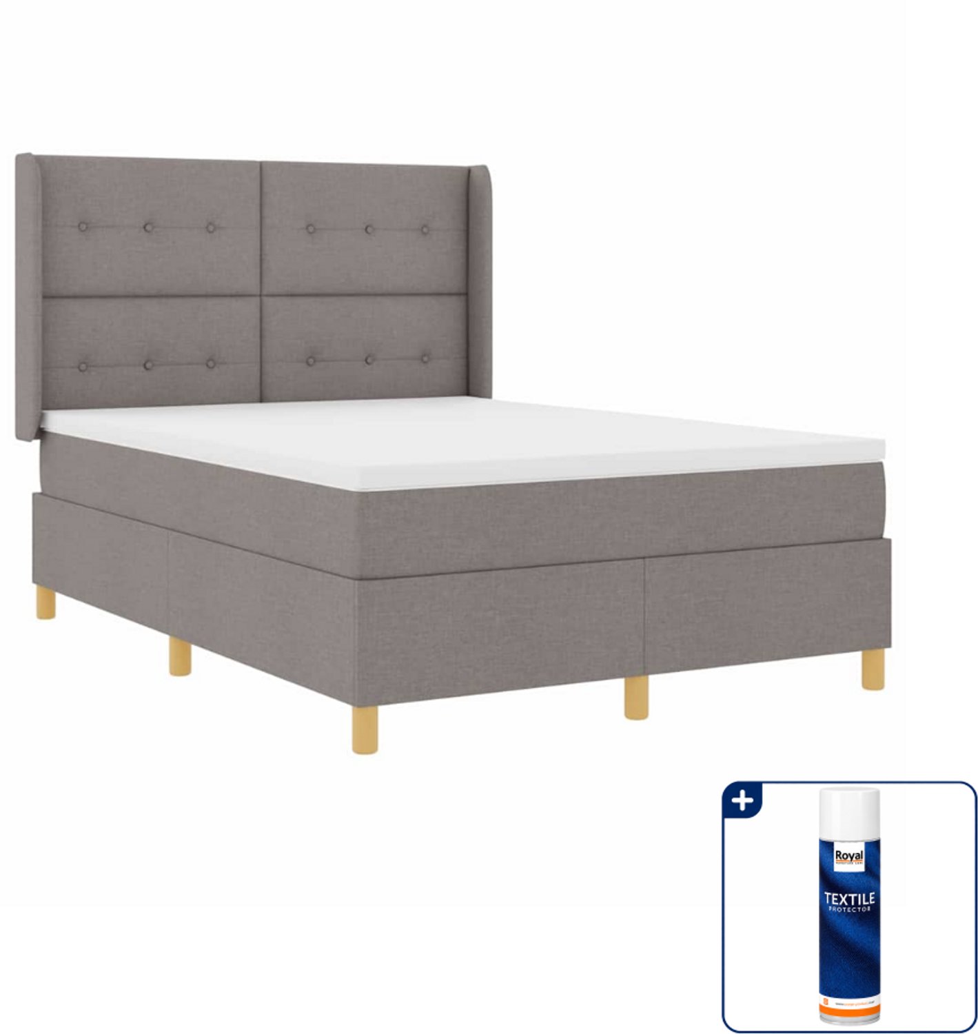 vidaXL boxspringbed - 140 x 190 cm - stof - taupe - Inclusief textielbeschermer 500 ml