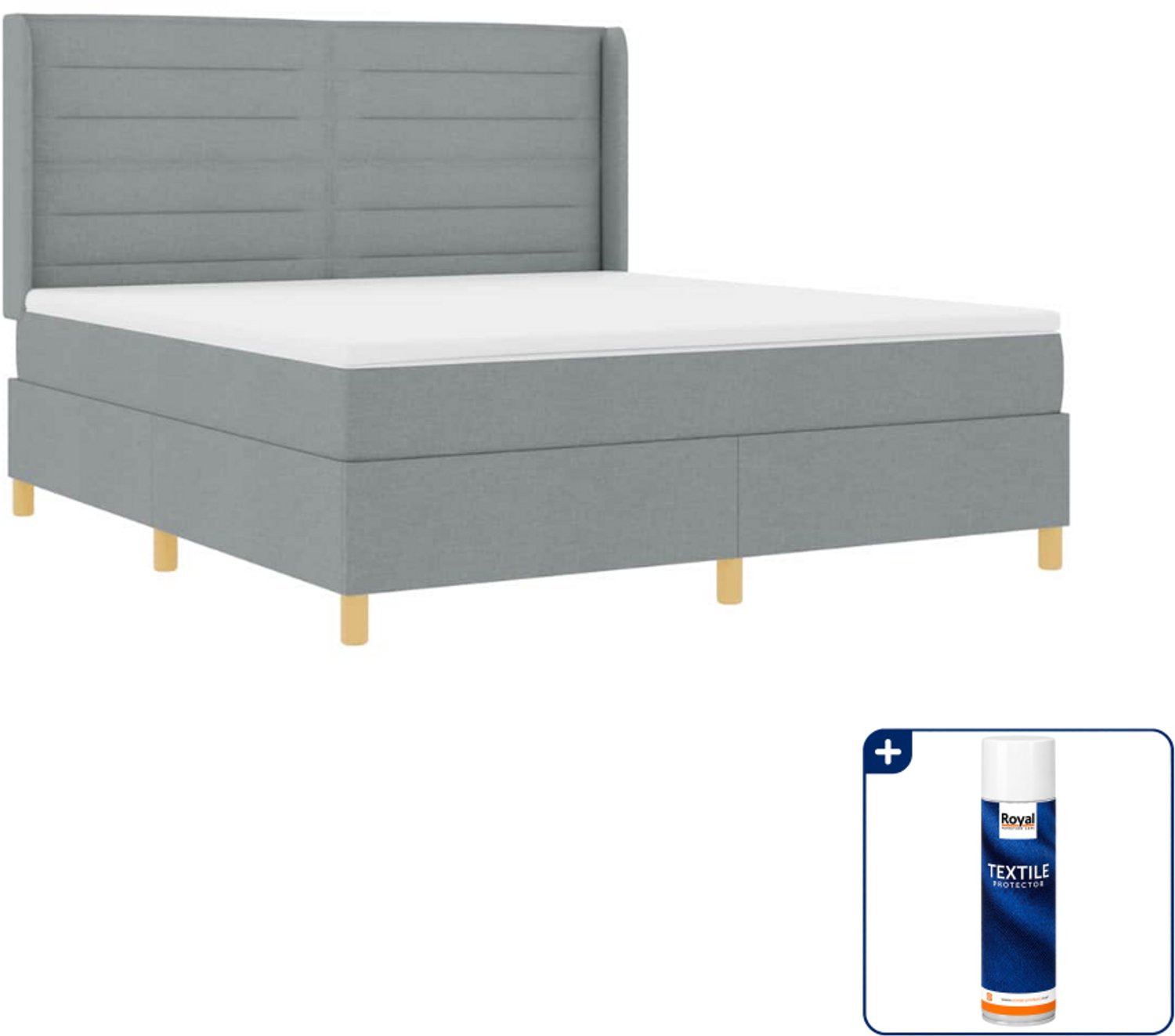 vidaXL Kingsize boxspringbed - 180 x 200 cm - stof - lichtgrijs - Inclusief textielbeschermer 500 ml