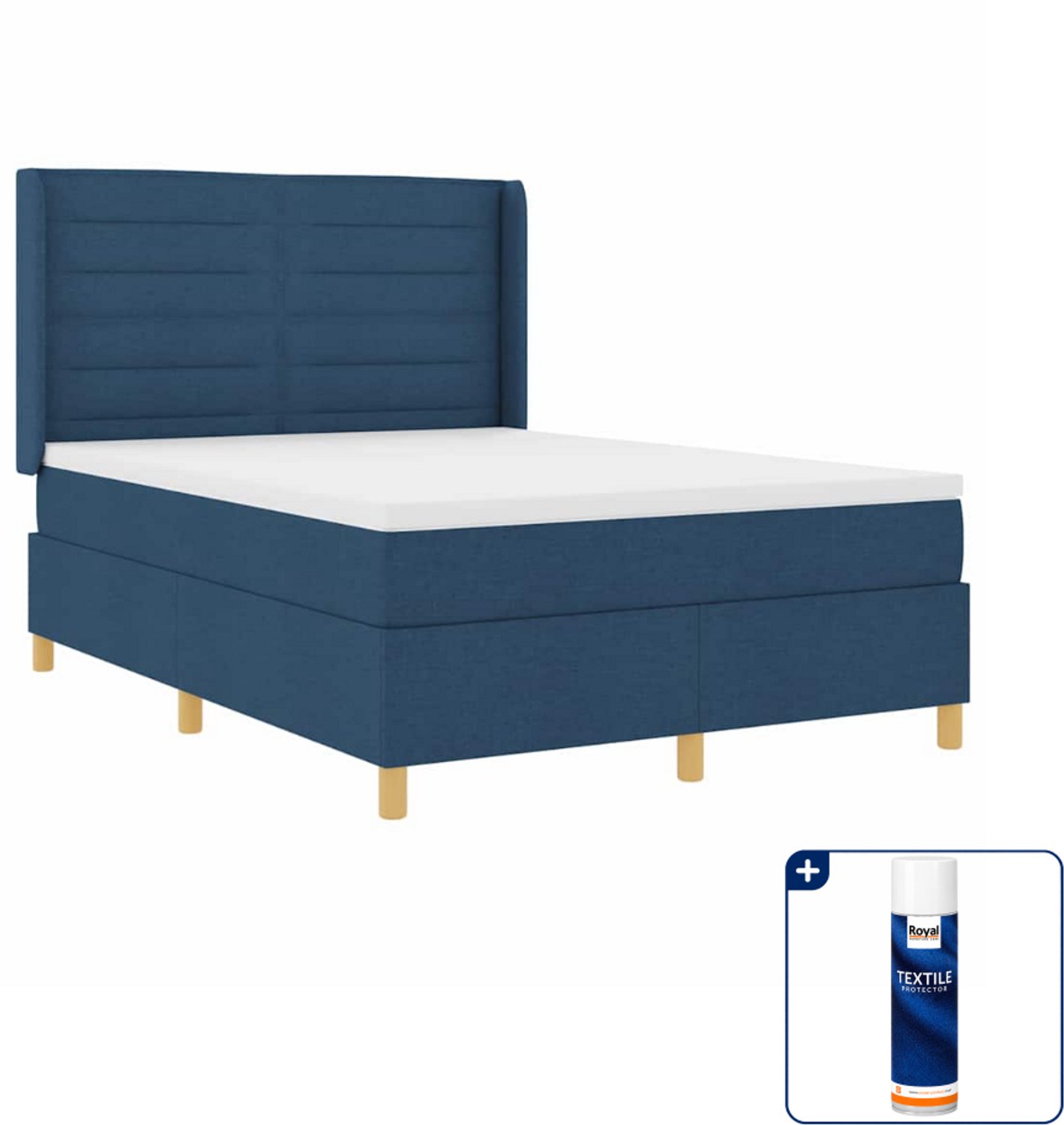vidaXL Small double boxspringbed - 140 x 200 cm - blauw - Inclusief textielbeschermer 500 ml