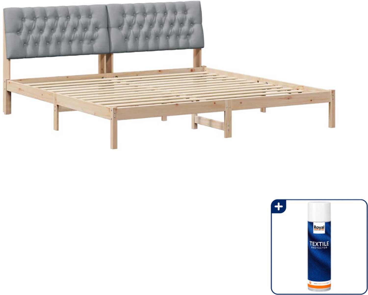 vidaXL bedframe - 200 x 200 cm - massief grenenhout - bruin - Inclusief textielbeschermer 500 ml