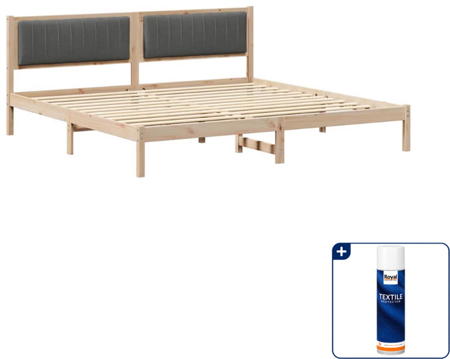 vidaXL Bedframe - 200 x 200 cm - massief grenenhout - donkergrijs - Inclusief textielbeschermer 500 ml Zwart