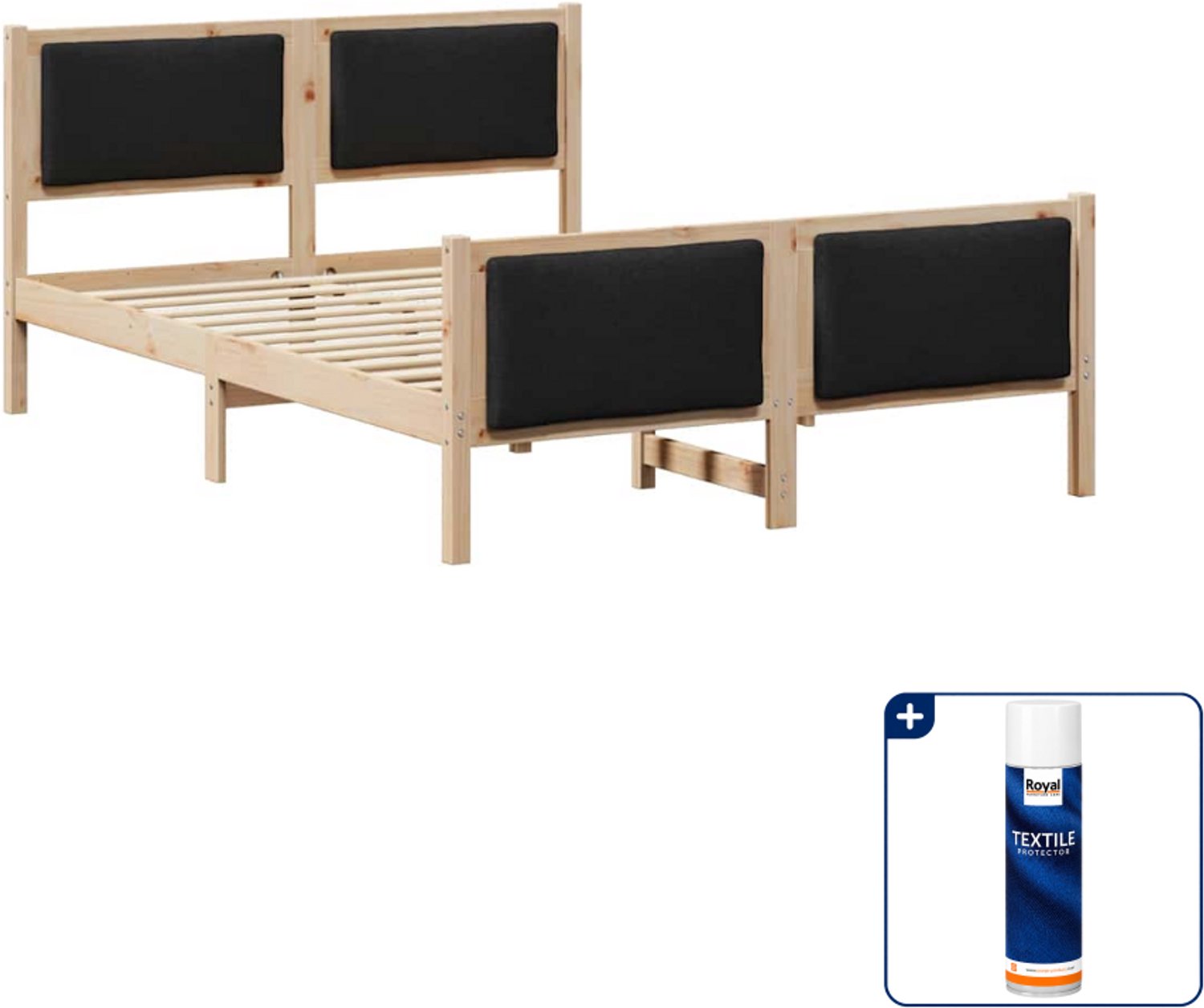 vidaXL Bedframe - 150 x 200 cm - zwart - Inclusief textielbeschermer 500 ml Taupe