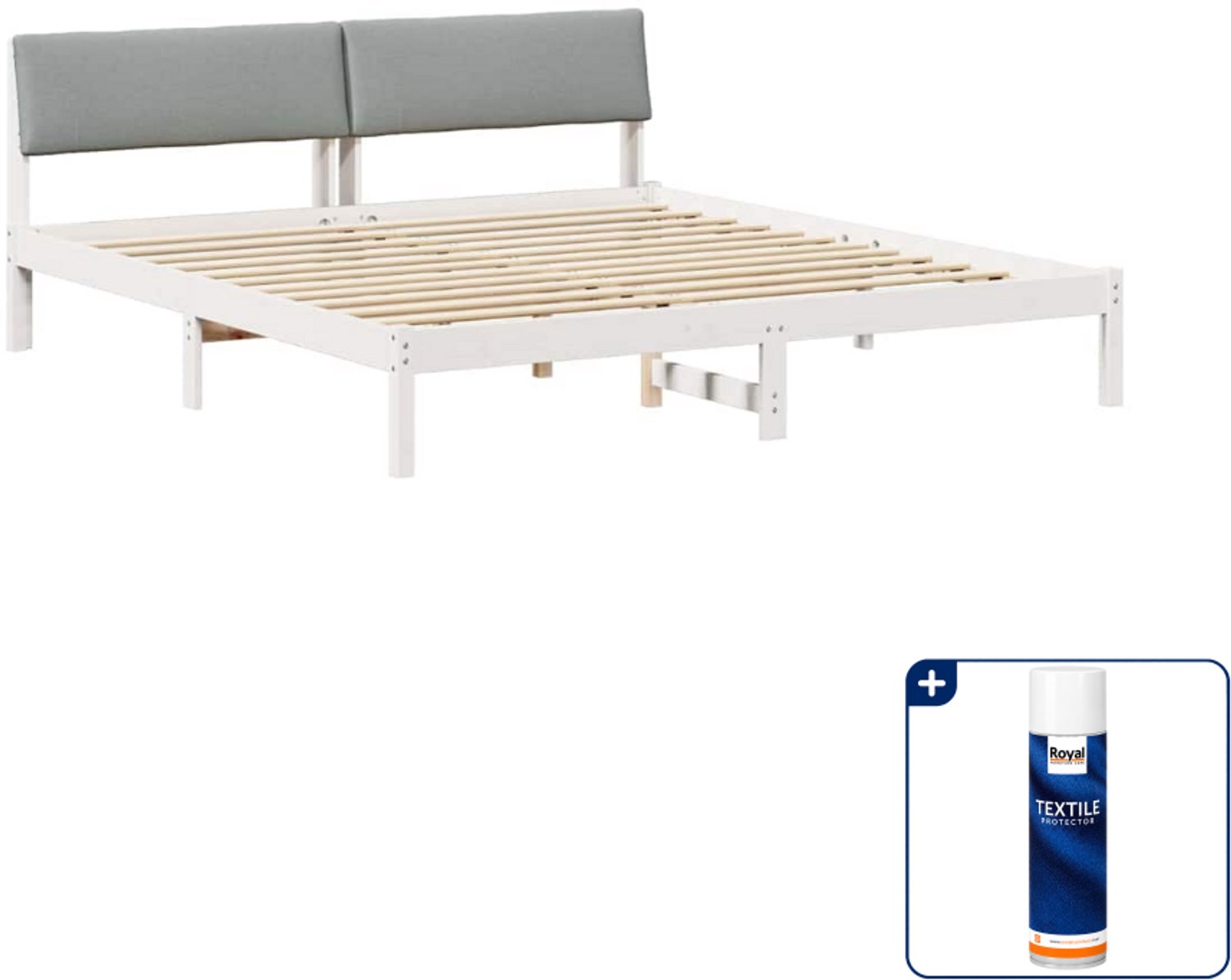 vidaXL Bedframe - Kingsize - 180 x 200 cm - wit en lichtgrijs - Inclusief textielbeschermer 500 ml