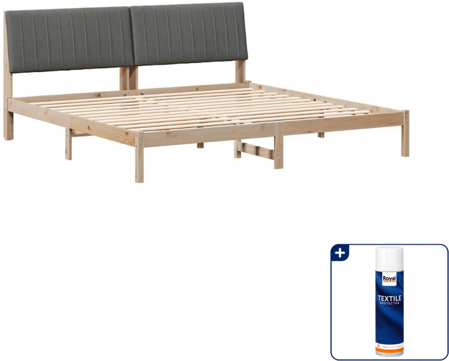 vidaXL Bedframe met hoofdeinde - 200 x 200 cm - massief grenenhout - bruin - Inclusief textielbeschermer 500 ml