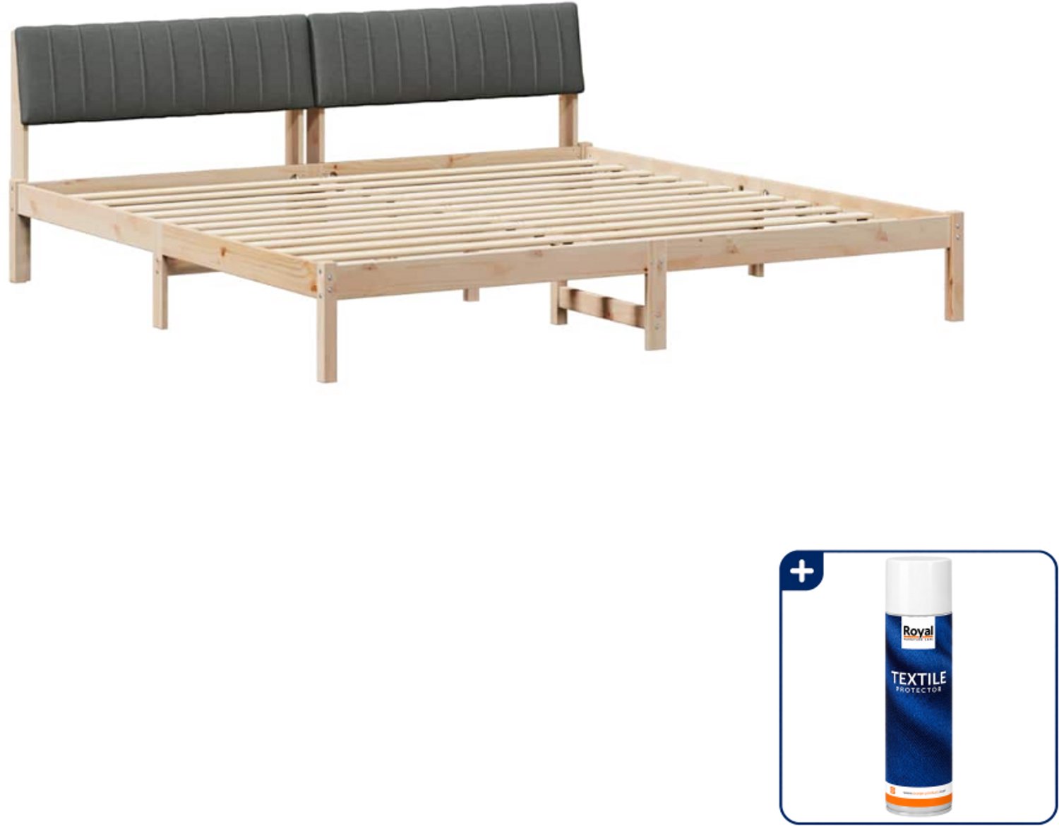 vidaXL bedframe - 200 x 200 cm - massief grenenhout - bruin en grijs - Inclusief textielbeschermer 500 ml