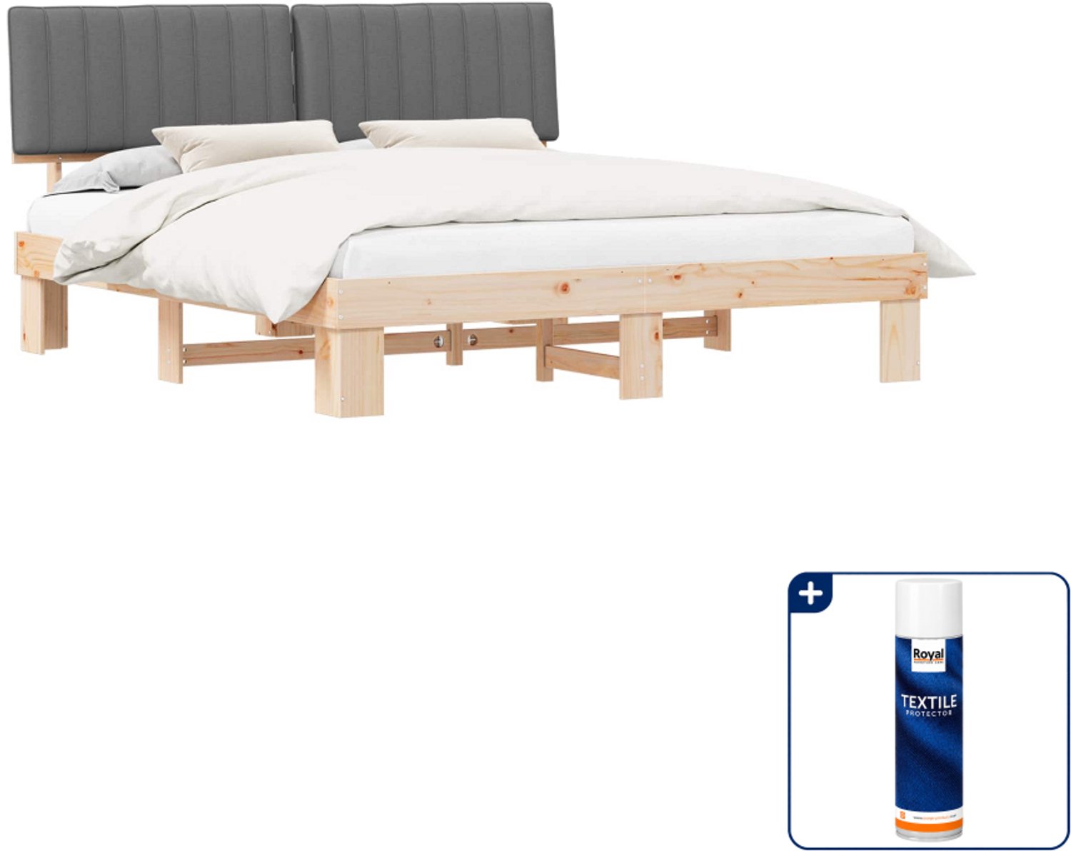 vidaXL Bedframe - Kingsize - 180 x 200 cm - lichtgrijs - Inclusief textielbeschermer 500 ml Zwart