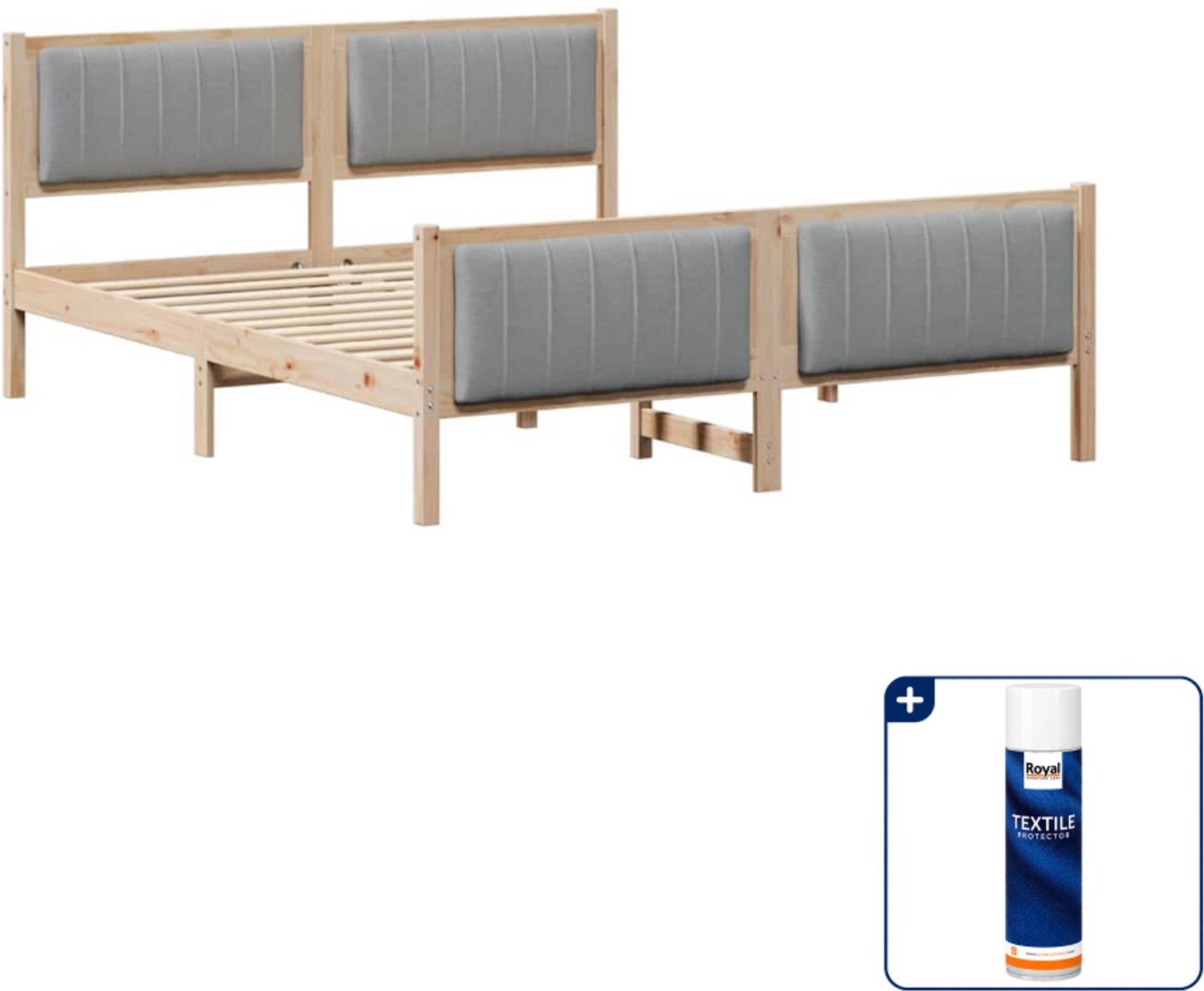 vidaXL Bedframe - 150 x 200 cm - massief grenenhout - bruin en lichtgrijs - Inclusief textielbeschermer 500 ml