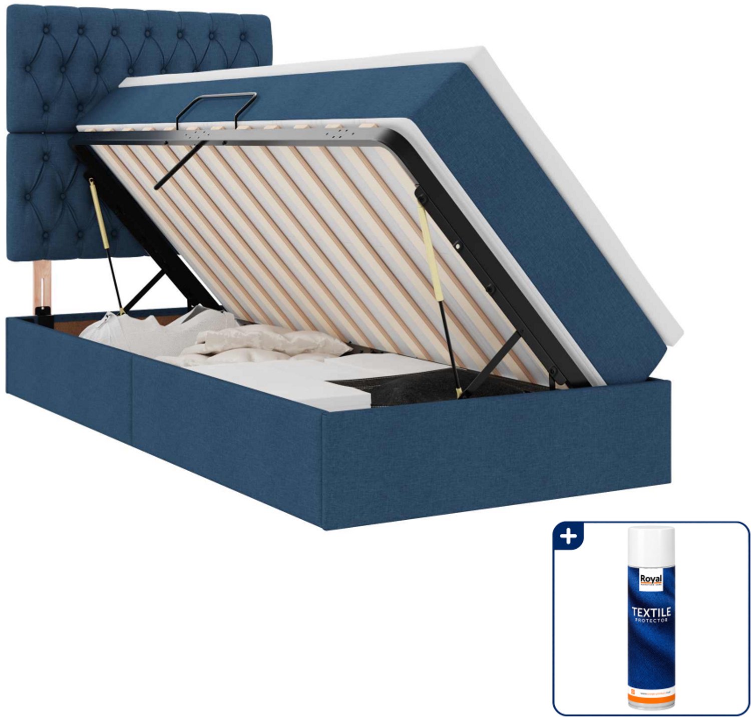 vidaXL opbergbed met matras - 100 x 200 cm - blauw - Inclusief textielbeschermer 500 ml Zwart