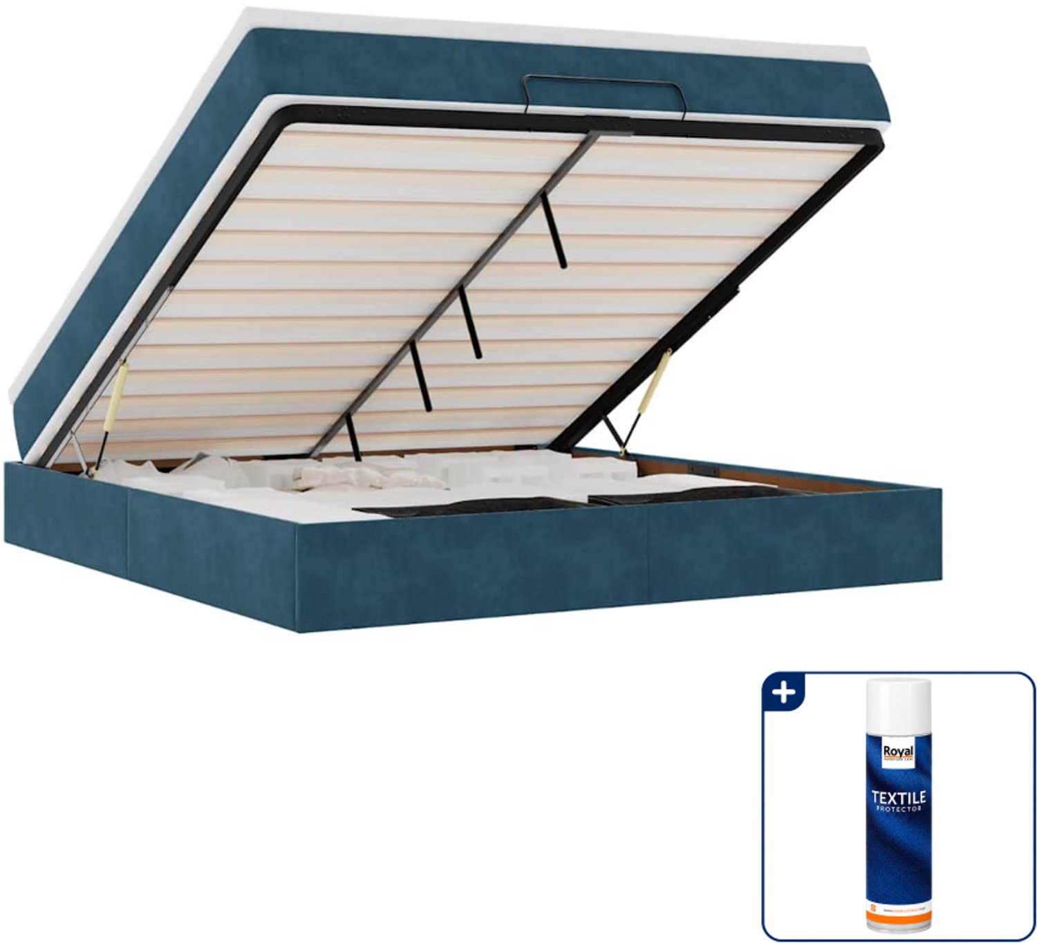 vidaXL Queensize ottoman bed - 160 x 200 cm - fluweel - donkerblauw - Inclusief textielbeschermer 500 ml