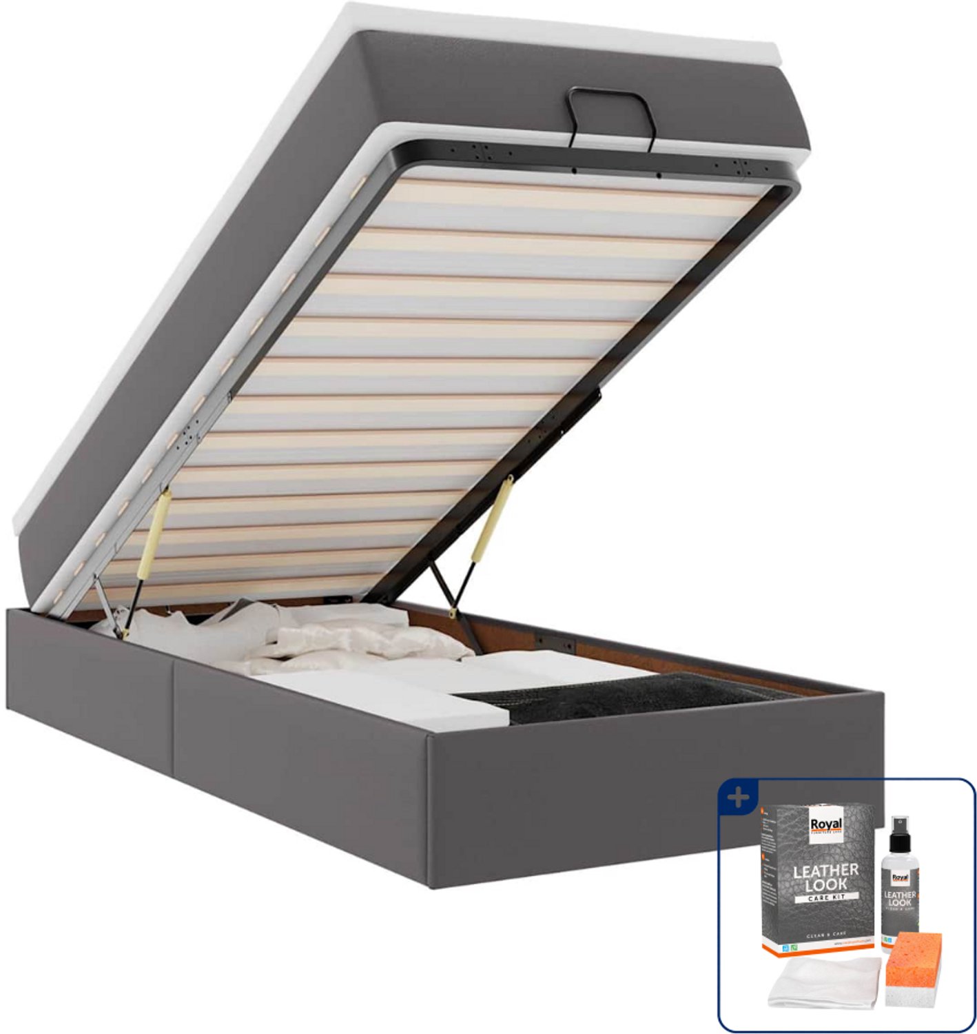 vidaXL ottoman bed - 100 x 200 cm - kunstleer - grijs - Inclusief onderhoudsset voor kunstleer 150 ml
