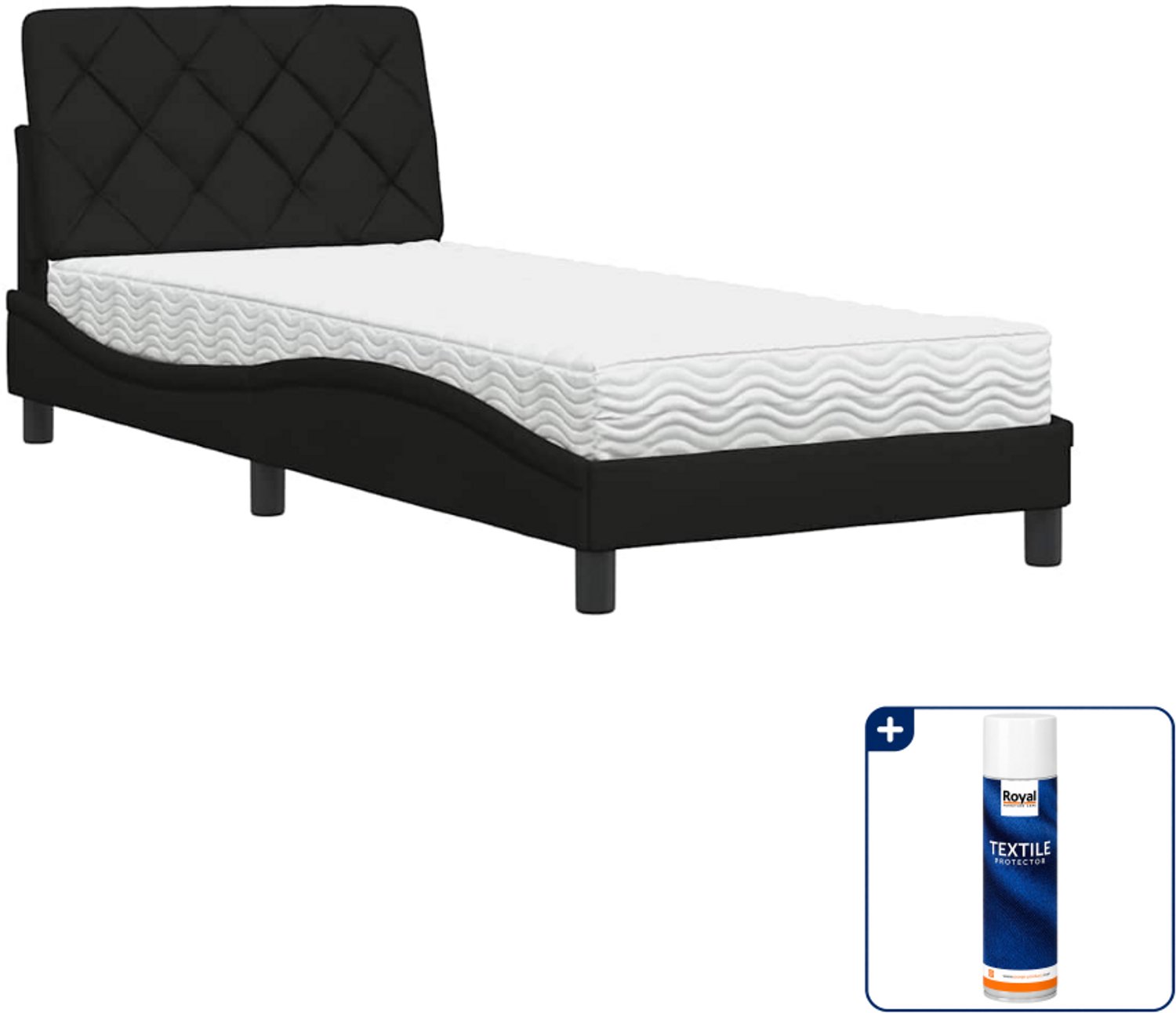 vidaXL Piran bed met matras - 80 x 200 cm - zwart - Inclusief textielbeschermer 500 ml