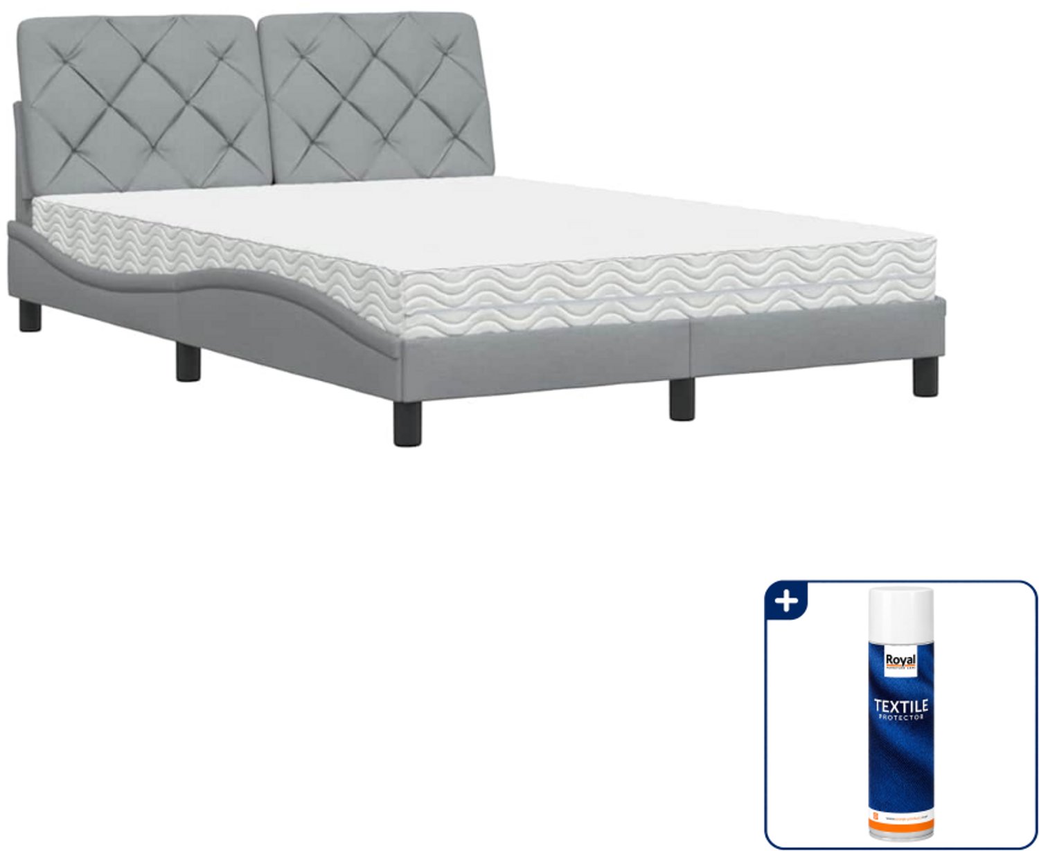 vidaXL Piran bed met matras - 120 x 200 cm - stof - lichtgrijs - Inclusief textielbeschermer 500 ml Groen