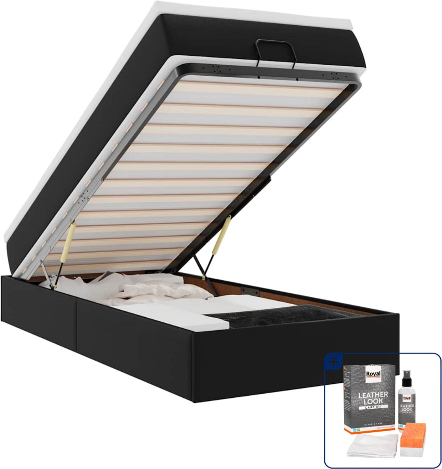 vidaXL ottoman bed met matras 80 x 200 cm - kunstleer - zwart - Inclusief onderhoudsset voor kunstleer 150 ml