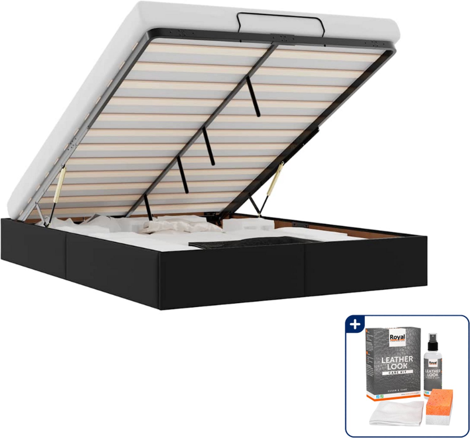 vidaXL bedframe - Small double - 140 x 200 cm - kunstleer - zwart - Inclusief onderhoudsset voor kunstleer 150 ml Bruin
