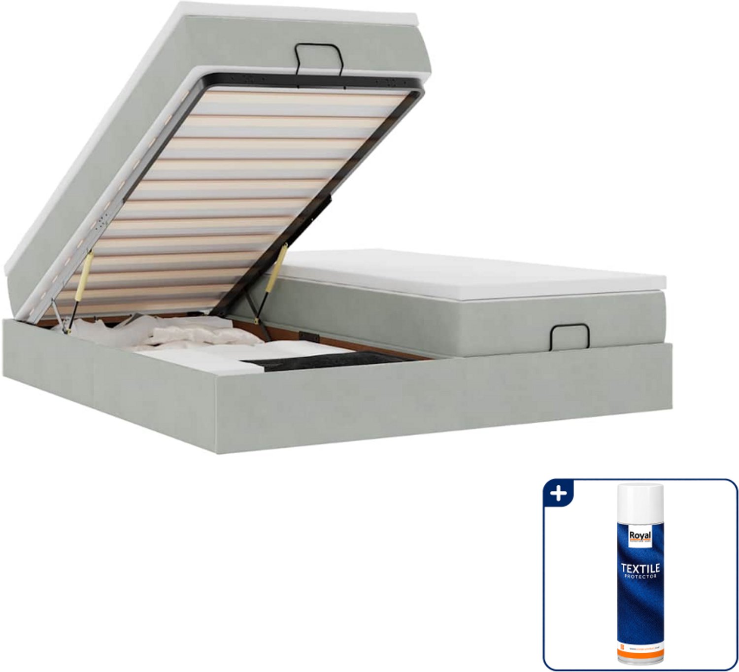 vidaXL Kingsize ottomaan bed met matrassen - 180 x 200 cm - fluweel - lichtgrijs - Inclusief textielbeschermer 500 ml Zwart